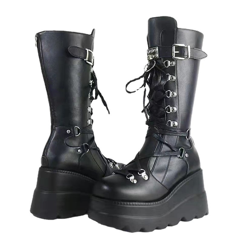 Wedge Martin Boots Women''s 2022 Autumn and Winter New and Large Size Punk Style Handsome Middle Boots Women - Image 5