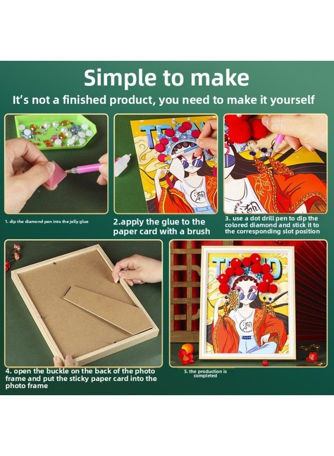 Non-heritage National Fashion Opera Painting Children's Handmade Diy Peking Opera Decorative Painting Photo Frame Painting Material Package Group Building Warm-up Field-Color:Tsing Yi  - Image 5