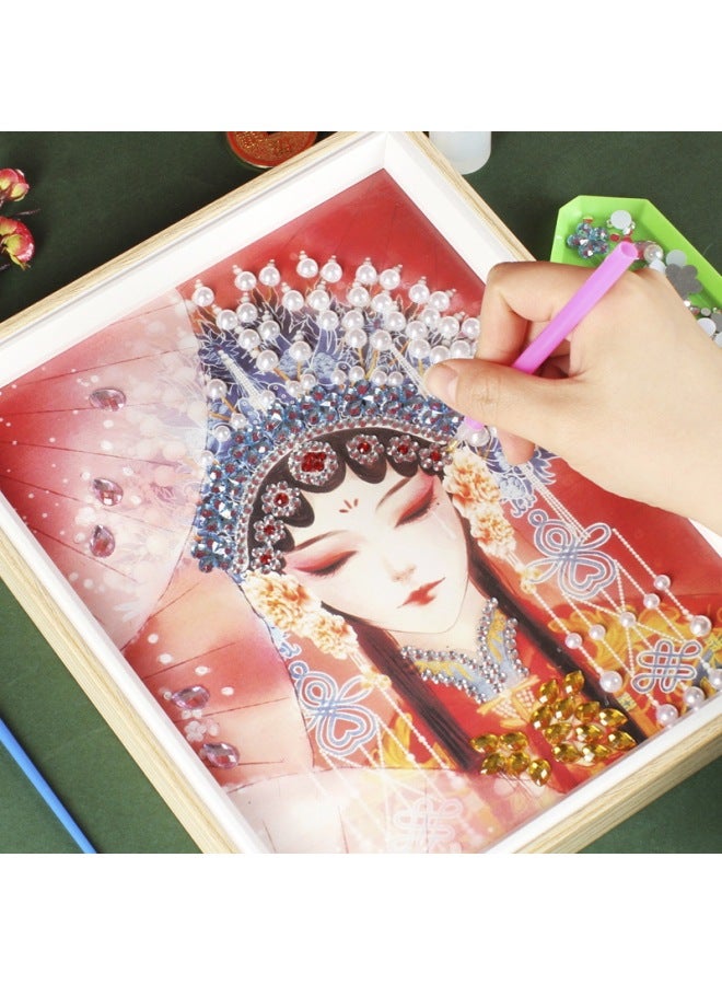 Non-heritage National Fashion Opera Painting Children's Handmade Diy Peking Opera Decorative Painting Photo Frame Painting Material Package Group Building Warm-up Field-Color:Tsing Yi  - Image 3