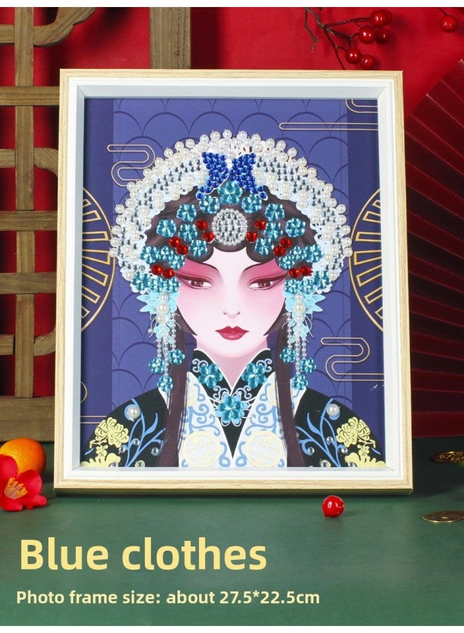 Non-heritage National Fashion Opera Painting Children's Handmade Diy Peking Opera Decorative Painting Photo Frame Painting Material Package Group Building Warm-up Field-Color:Tsing Yi  - Image 1