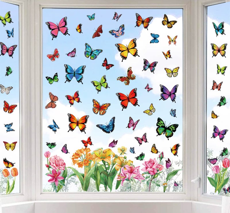 Waline 9 Sheets Colorful Butterfly Spring Window Clings DoubleSided AntiCollision Window Decals to Prevent Bird Strikes on Glass