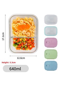 Glass Lunch Box Bento Box Fresh-keeping Bowl Sealed Box Lunch Box Fresh-keeping Box Can Enter Microwave Glass Bowl Fruit Box-Specifications:Long Two Compartments 640ml-Color:Transparent White