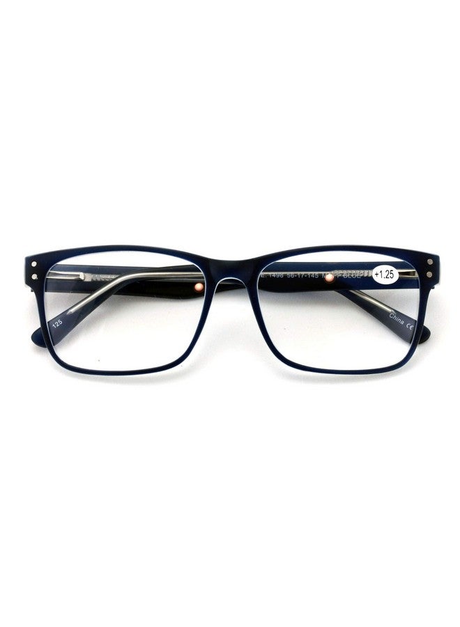 V.W.E. Men Premium Rectangle Stainless Steel Reading Glasses Wide Fitment Metal Reader (Dark Blue 1.25)  - Image 3