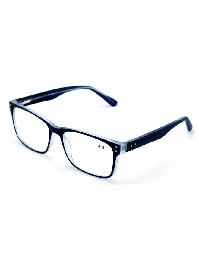 V.W.E. Men Premium Rectangle Stainless Steel Reading Glasses Wide Fitment Metal Reader (Dark Blue 1.25)  - Image 1