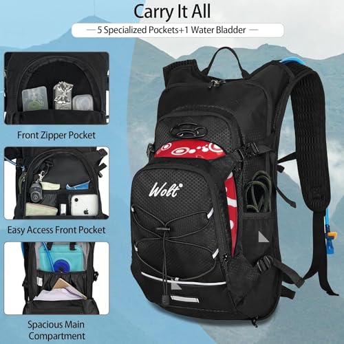 WOLT Hinkg Backpack with 2L Water Bladder Water Backpack for Men Women Hydration Pack for Running Cycling Biking Climbing Black - Image 3