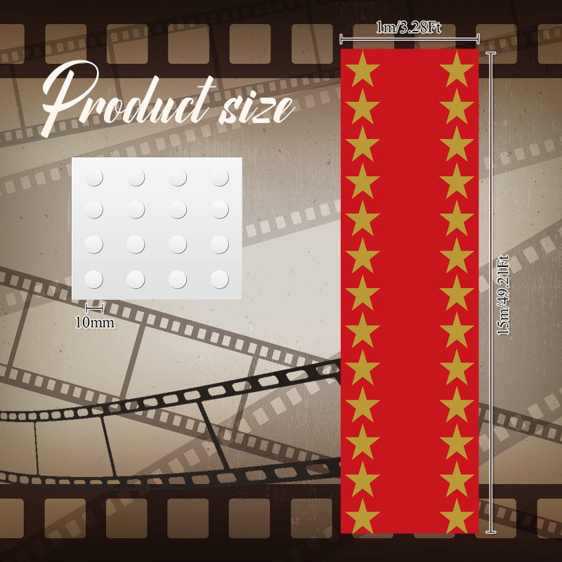 Woanger Plastic Movie Night Runner with Gold Star 30 Î¼m Thickness Runner Rug Red Carpet Decor for Aisle Floor Runway Stage Stair Hallway Movie Theme Birthday Wedding Prom Party(3.3 x 50 Ft,Classic) - Image 2