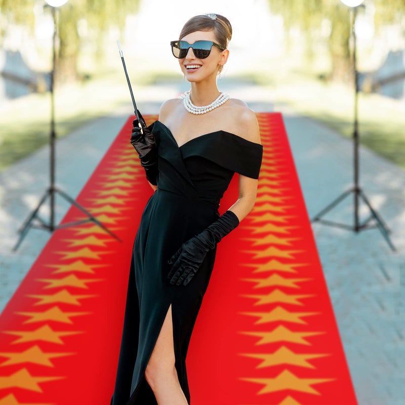 Woanger Plastic Movie Night Runner with Gold Star 30 Î¼m Thickness Runner Rug Red Carpet Decor for Aisle Floor Runway Stage Stair Hallway Movie Theme Birthday Wedding Prom Party(3.3 x 50 Ft,Classic) - Image 5