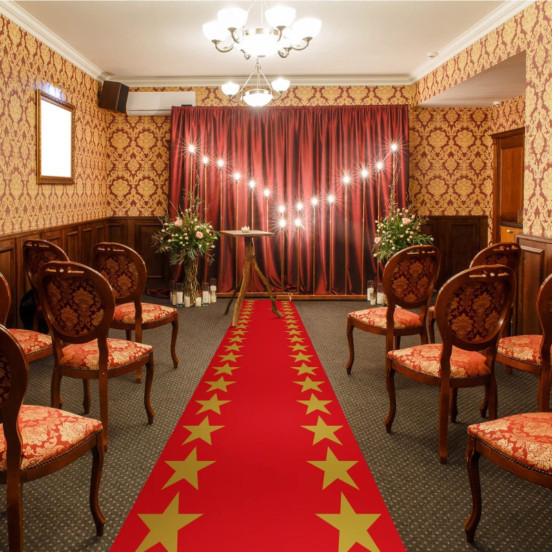 Woanger Plastic Movie Night Runner with Gold Star 30 Î¼m Thickness Runner Rug Red Carpet Decor for Aisle Floor Runway Stage Stair Hallway Movie Theme Birthday Wedding Prom Party(3.3 x 50 Ft,Classic) - Image 4