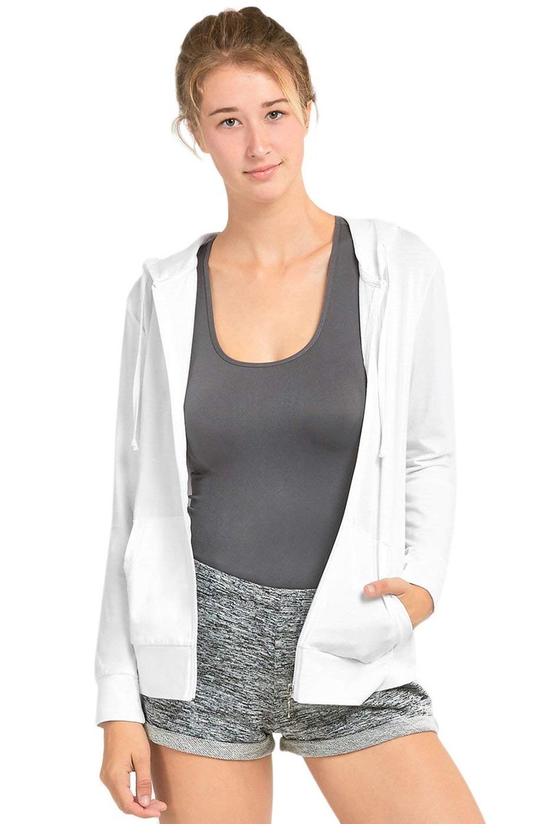 Sofra Women's Thin Cotton Zip Up Hoodie Jacket (L, White) - Image 1