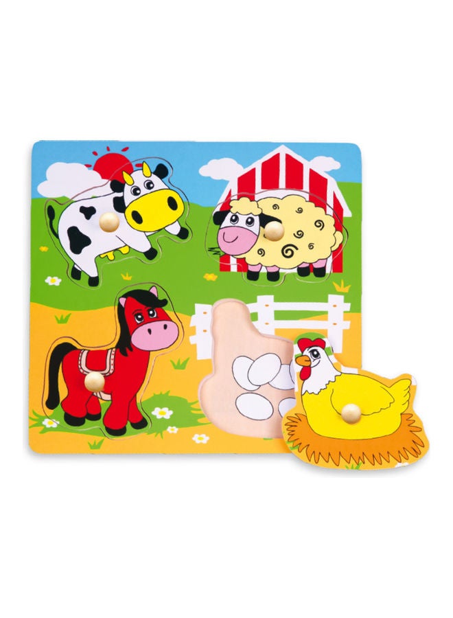 4-Piece Farm Animals Wooden Puzzle with Baseplate and Handle - Image 1
