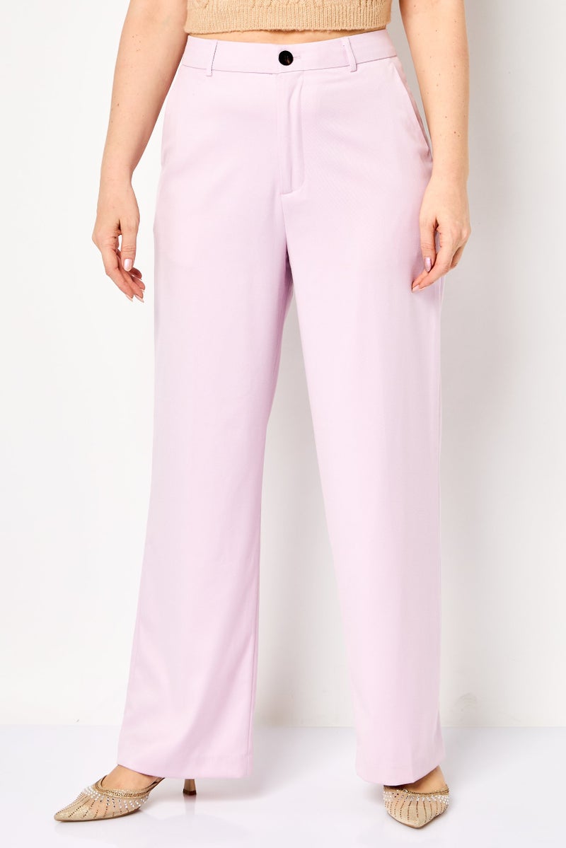 Scotch & Soda Women Regular Fit Solid Straight Leg Pants, Lavender - Image 1