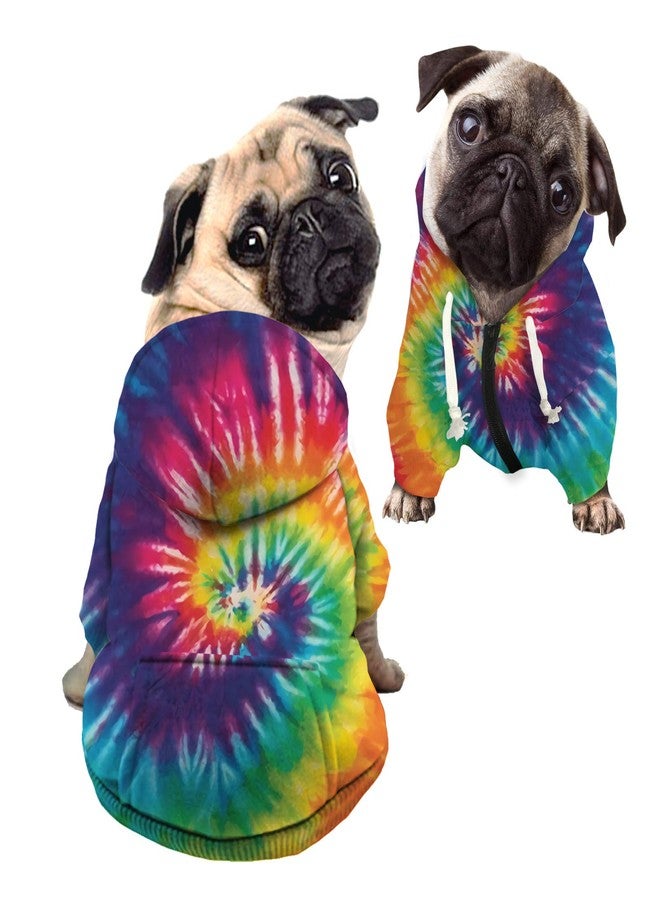 Howilath Dog Zipper Hoodie - Stylish Tie-Dye Spiral Colorful Rainbow Cool Art Streetwear Hooded Clothes Apparel Costume Sweatshirt Tracksuits Pet Clothing - S - Image 1
