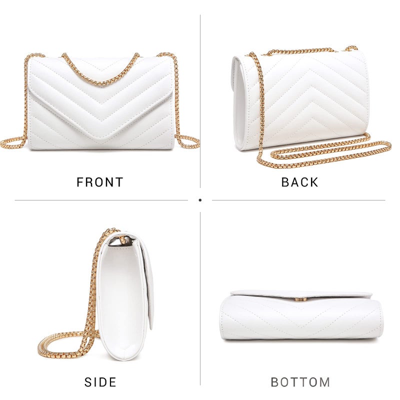 Dasein Women Small Quilted Crossbody Bags Stylish Designer Evening Bag Clutch Purses and Handbags with Chain Shoulder Strap(White) - Image 2
