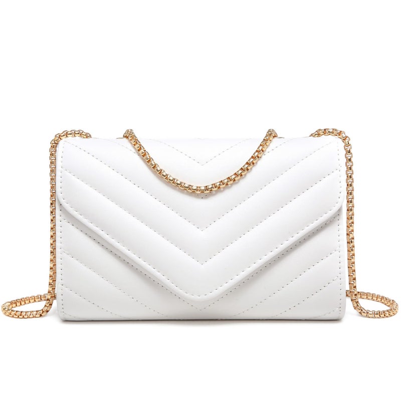 Dasein Women Small Quilted Crossbody Bags Stylish Designer Evening Bag Clutch Purses and Handbags with Chain Shoulder Strap(White) - Image 1