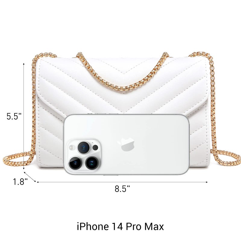 Dasein Women Small Quilted Crossbody Bags Stylish Designer Evening Bag Clutch Purses and Handbags with Chain Shoulder Strap(White) - Image 3