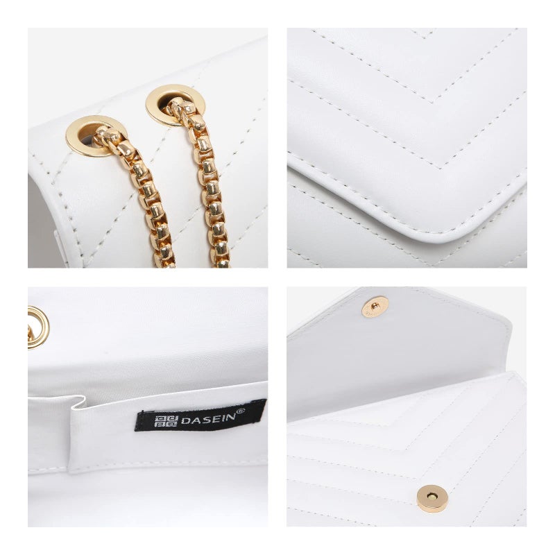 Dasein Women Small Quilted Crossbody Bags Stylish Designer Evening Bag Clutch Purses and Handbags with Chain Shoulder Strap(White) - Image 5