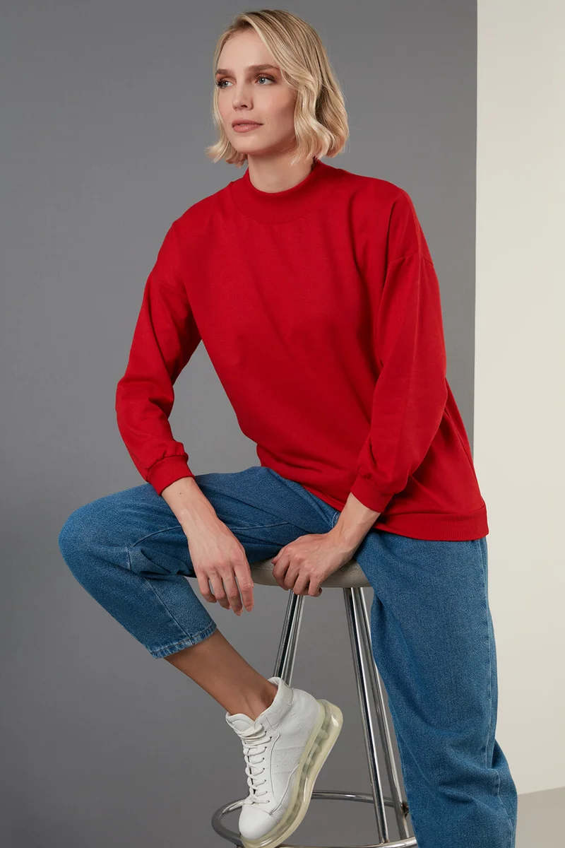 Lela High Collar Basic Knitted Sweat Women's Sweat 5863323