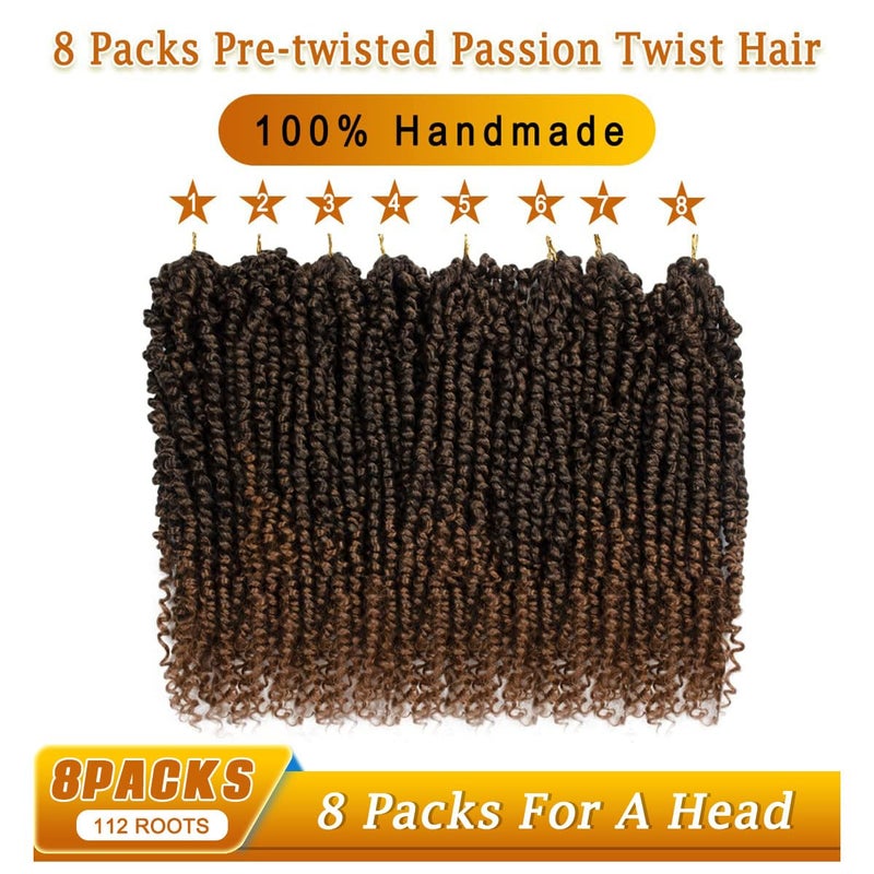 Nice One Pre-Twisted Passion Twist Hair 12 Inch, 112 Strands Short Passion Twist Crochet Hair for Women 8 Packs Ombre Brown Pre-Looped Passion Twists Braiding Synthetic Hair Extensions (12inch,T30#) - Image 2
