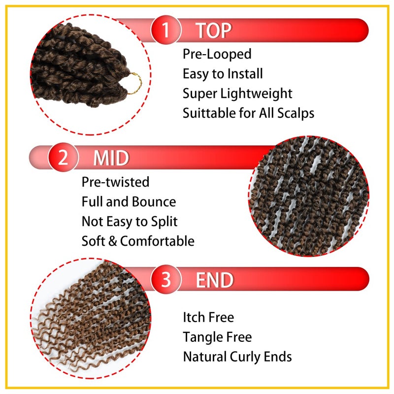 Nice One Pre-Twisted Passion Twist Hair 12 Inch, 112 Strands Short Passion Twist Crochet Hair for Women 8 Packs Ombre Brown Pre-Looped Passion Twists Braiding Synthetic Hair Extensions (12inch,T30#) - Image 4