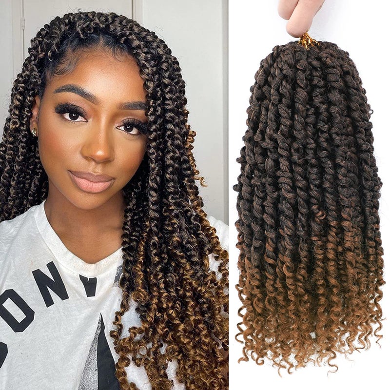 Nice One Pre-Twisted Passion Twist Hair 12 Inch, 112 Strands Short Passion Twist Crochet Hair for Women 8 Packs Ombre Brown Pre-Looped Passion Twists Braiding Synthetic Hair Extensions (12inch,T30#) - Image 1
