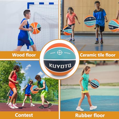 KUYOTQ Size 4 Kids/Youth Basketball 25.5" Vibrant Color, Durable High-Bounce Thickened Rubber Youth Basketball for in&Outdoor Play, for Boys & Girls Ages 3-8 (Deflated) - Image 5