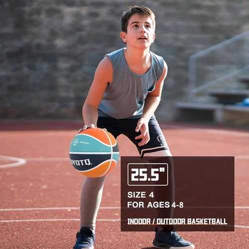 KUYOTQ Size 4 Kids/Youth Basketball 25.5" Vibrant Color, Durable High-Bounce Thickened Rubber Youth Basketball for in&Outdoor Play, for Boys & Girls Ages 3-8 (Deflated) - Image 4