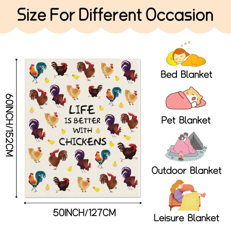 Seimip Chicken Blanket for Girl Cute Chicken Flannel Blanket 60""x50"" Chicken Throw Blankets for Adult Women Rooster Decorative Kids Fleece Blankets Funny Chicken Gift Cozy Soft Plush Blanket - Image 2