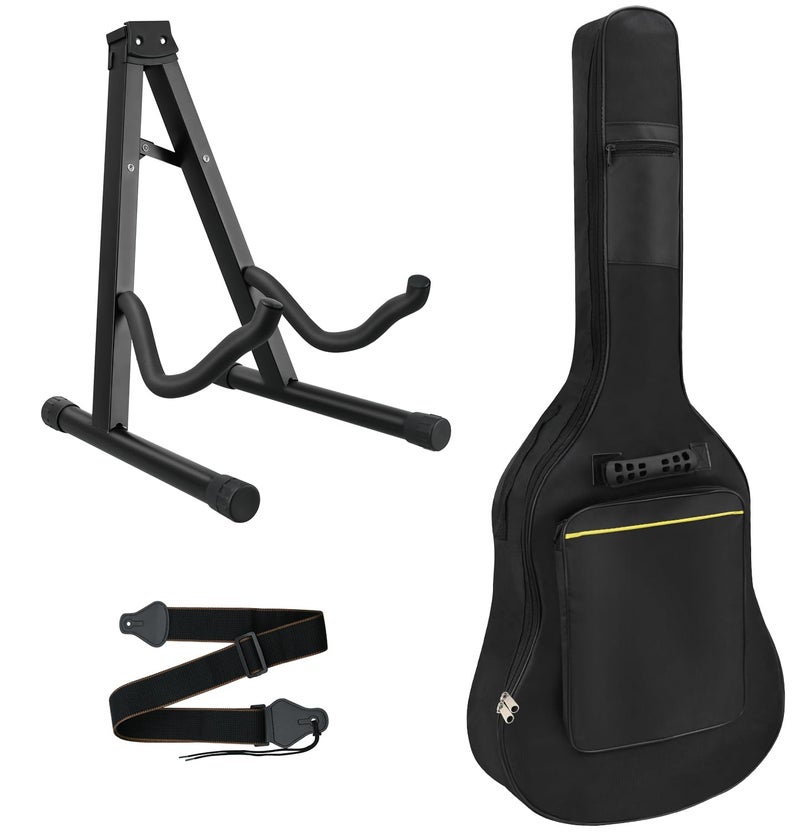 Mdvora 3pcs Guitar Accessories Kit Gig Bag Folding Stand Adjustable Strap for Acoustic Classical Bass Guitar
