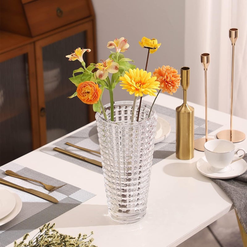 mcmcncuiu Large Crystal Vase for Flowers, Clear Cylinder Vase, Large Glass Vases, Modern Decorative Vases for Living Room, Bedroom, Kitchen, Dining Table, Mantle, Wedding, Heavy Duty, 11 Inch - Image 3