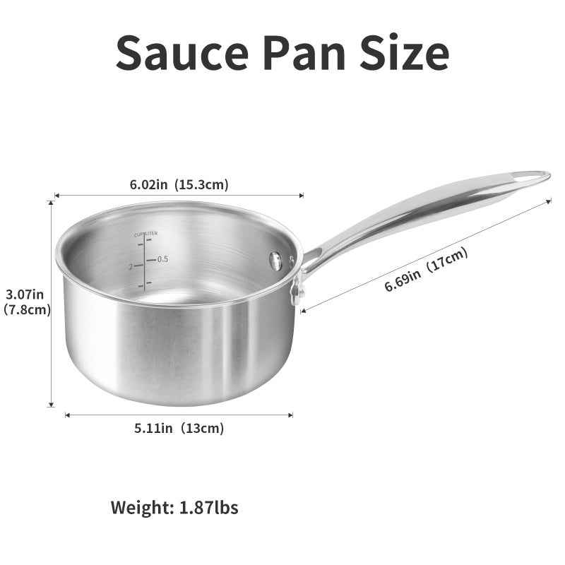 Macevia Sauce Pan With Glass Lid  Stainless Steel Pot With Stay-Cool Handle  Multipurpose Use For Home Kitchen Or Restaurant-Silver(1 Quart) - Image 2