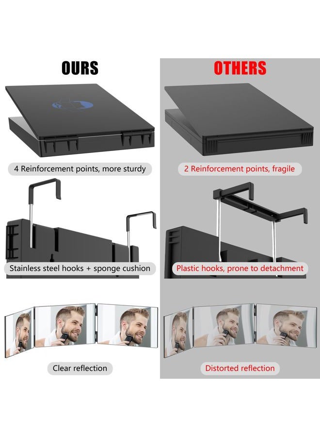OLIBUY 3 Way Mirror for Hair Cutting, Tri-fold Mirror for Shaver and Makeup, Height Adjustable with Two Hold Nails Self Haircut Mirror can as a Gift for Men or Women - Image 2