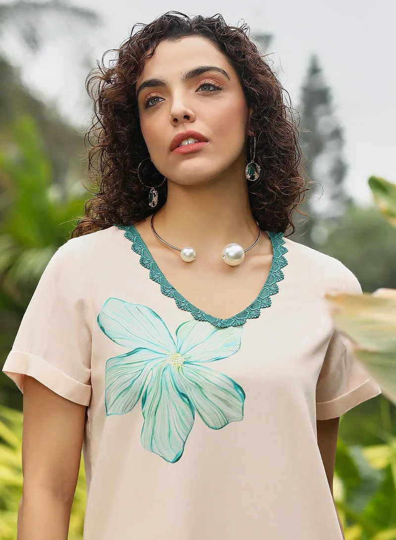 Qissa  Women's Soft Pink & Seagreen Chantilly Bloom Kurta Set for Women | Best Price UAE