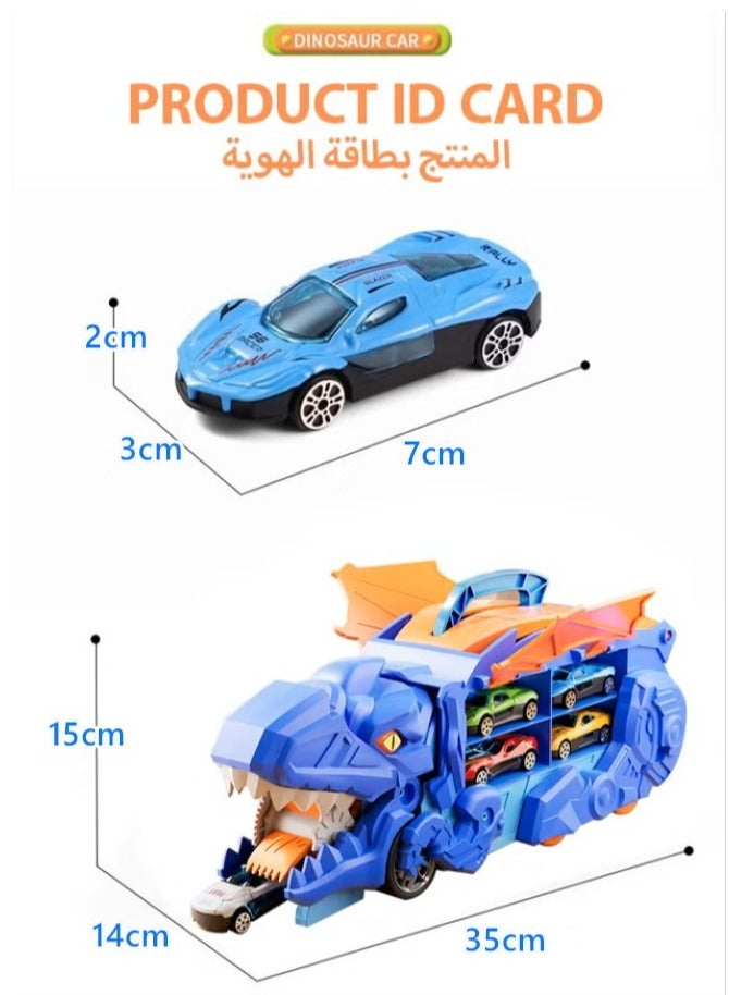 لعبة مسار نقل الديناصورات، لعبة شاحنة نقل الديناصورات، مجموعة شاحنة تخزين الديناصورات، سيارة سكة حديدية للأطفال يلتهم الديناصور، مجموعة مسارات سيارات ألعاب شاحنة نقل الديناصورات مع 4 سيارات سبائك، لعبة مسار نقل الديناصورات في المدينة للأطفال الصغار، شاحنة نقل الديناصورات مع 4 سيارات سباق مصبوبة، يمكن تحويلها إلى مركبة نقل ديناصورات مع مسار، هدايا للأولاد والبنات بعمر 2 و3 و4 و5 و6 و7 سنوات. - Image 2