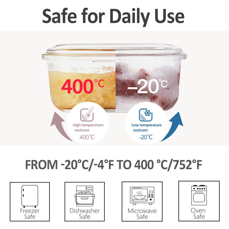 ROSOS Glass Food Storage Containers with Lids Airtight 6 Pack, Glass Storage Containers with Lids for Food, Not Easy Broken & Leak Proof, Oven/Dishwasher Safe, Grey - Image 4