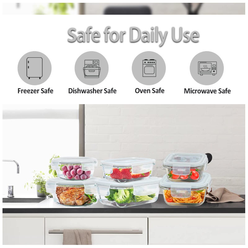 ROSOS Glass Food Storage Containers with Lids Airtight 6 Pack, Glass Storage Containers with Lids for Food, Not Easy Broken & Leak Proof, Oven/Dishwasher Safe, Grey - Image 5