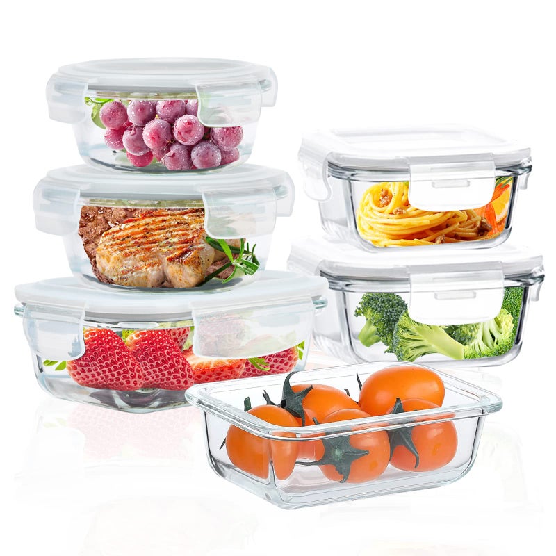 ROSOS Glass Food Storage Containers with Lids Airtight 6 Pack, Glass Storage Containers with Lids for Food, Not Easy Broken & Leak Proof, Oven/Dishwasher Safe, Grey - Image 1