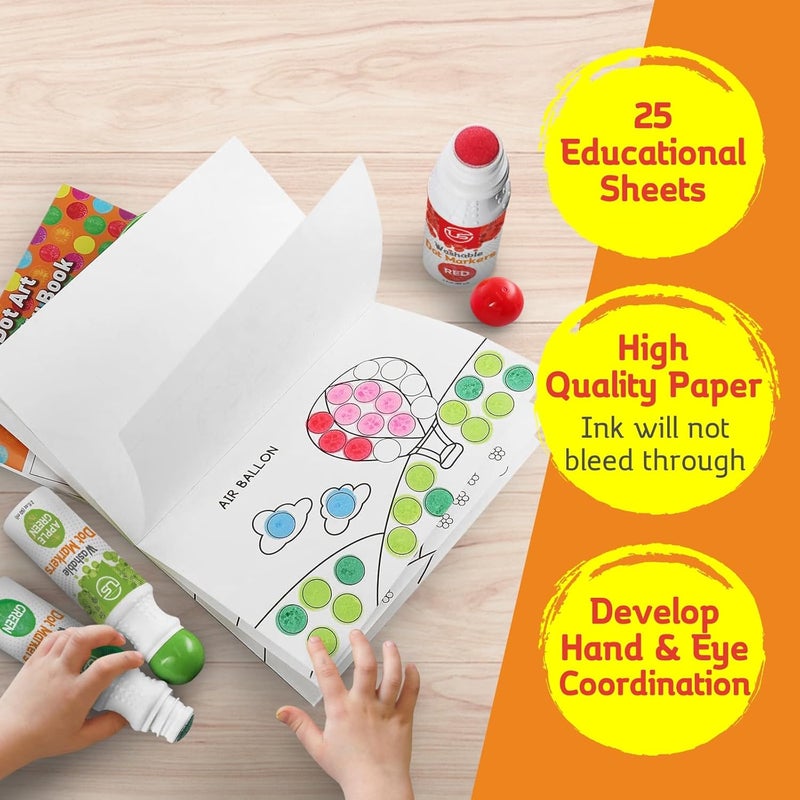 Ultimate Stationery علامات النقاط لأنشطة الأطفال الصغار والأطفال 12 لونًا قابلة للغسل، دوابر البنغو، حشوات سلال عيد الفصح، فن النقاط، فنون وحرف الأطفال الصغار، علامات البنغو وتتضمن كتاب أنشطة مجاني لعلامات التقطير - Image 3