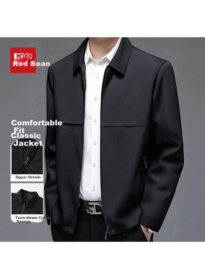 Hodo Men's Business Casual Jacket, Turn-down Collar, Executive Windproof, Warm, Wrinkle-resistant Zip-up Cardigan, Dad Style Outerwear - Image 1