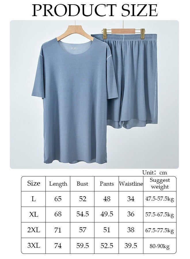 DUNISO Men's 2pcs Pajama Set Short Sleeve Nightgown Sleepwear Breathable Loungewear Comfortable Round Neck Nightwear Summer Home Wear - Image 2