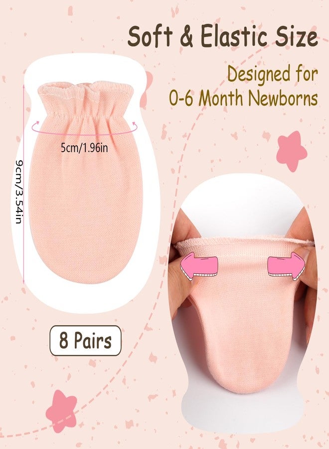 Hoiny 8 Pairs Baby Mittens Unisex, Newborn Mittens No Scratch 100% Cotton Mitten with Soft Elastic Cuff, Newborn Essentials for 0-6 Months Boys Girls (Pink) - Image 2