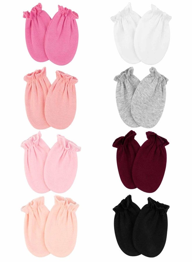 Hoiny 8 Pairs Baby Mittens Unisex, Newborn Mittens No Scratch 100% Cotton Mitten with Soft Elastic Cuff, Newborn Essentials for 0-6 Months Boys Girls (Pink) - Image 1