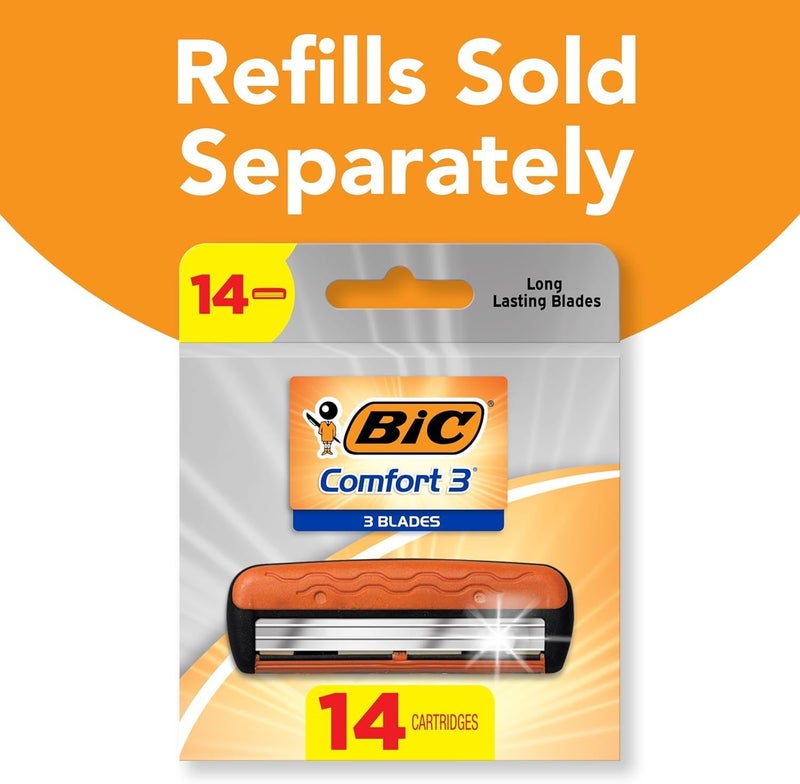 Bic Comfort 3 Refillable Three-Blade Disposable Razors for Men, Sensitive Skin Razor for a Comfortable Shave, 1 Handle and 12 Cartridges With 3 Blades, 13 Piece Razor Kit - Image 3