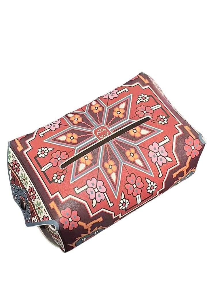 Tissue Box Holder Bohemian Ethnic Leather Tissue Holder Storage Box Portable Decorative Tissue Box for Home Office Bathroom Dressing Table - Image 2