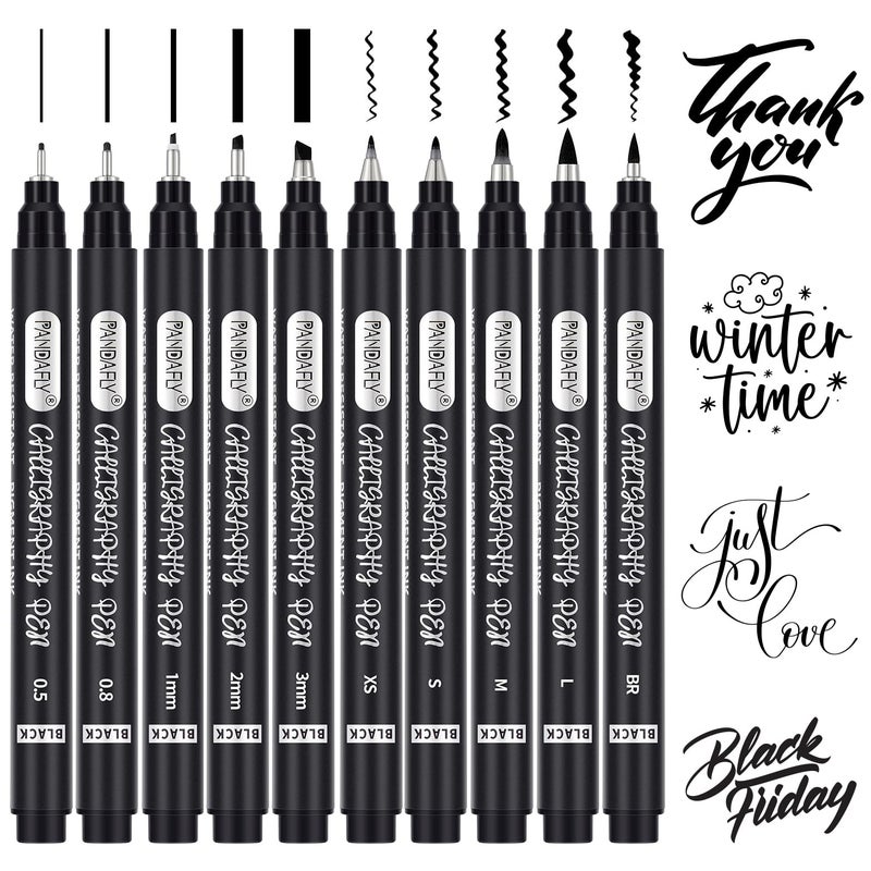 PANDAFLY Calligraphy Pen, 10 Size Calligraphy Pens for Writing, Brush Pens Calligraphy Set for Beginners, Hand Lettering Pen for Art Drawing, Sketching, Scrapbooking - Image 1