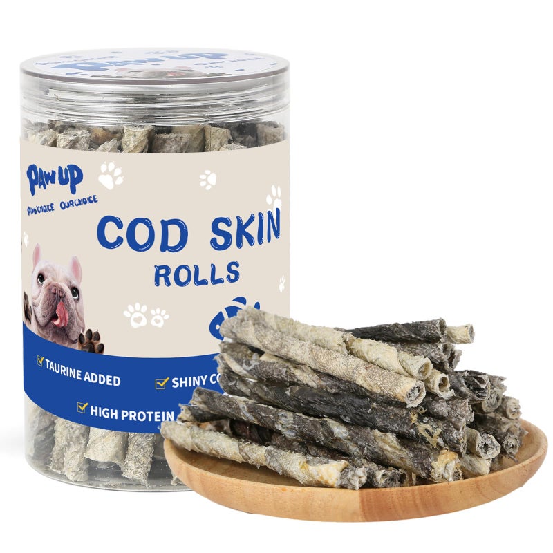 PAWUP Cod Skin Rolls Dog Treats Natural High Omega 3 Dog Snacks, Single Ingredient Cod Skin Chews for Small Dogs w/Taurine, 8 oz (30-35 Count) - Image 1