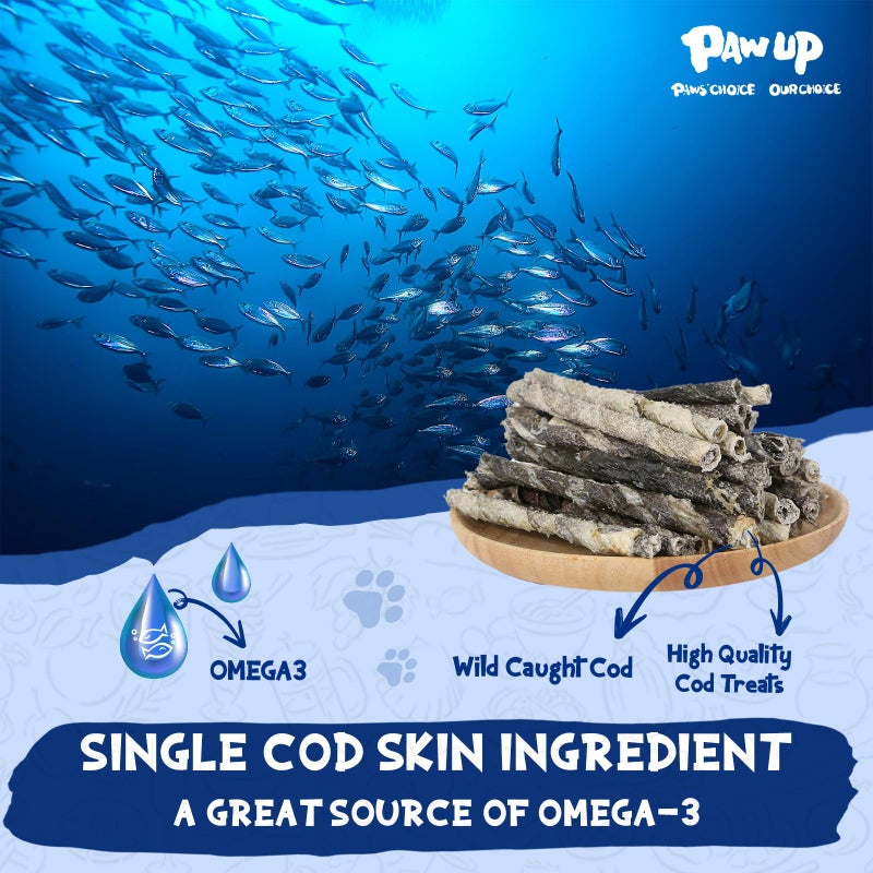 PAWUP Cod Skin Rolls Dog Treats Natural High Omega 3 Dog Snacks, Single Ingredient Cod Skin Chews for Small Dogs w/Taurine, 8 oz (30-35 Count) - Image 4