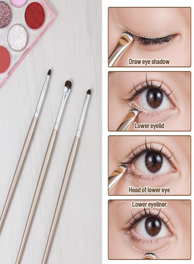 Bremorou 3 Pcs Eyeliner Smudge Brush Flat Eyeliner Brush for Eyeshadow Brushes Mini Eyeliners Brushes Fit Powder Gel Cream Liquid Concealer Blending Corner Highlighter Women Festival Gifts Light Gold - Image 3