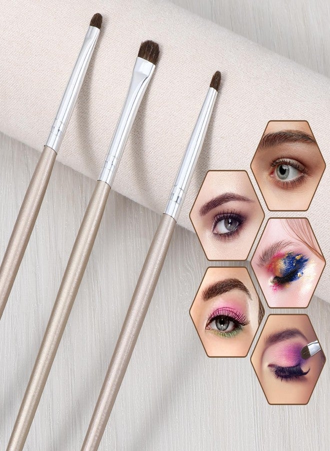 Bremorou 3 Pcs Eyeliner Smudge Brush Flat Eyeliner Brush for Eyeshadow Brushes Mini Eyeliners Brushes Fit Powder Gel Cream Liquid Concealer Blending Corner Highlighter Women Festival Gifts Light Gold - Image 4