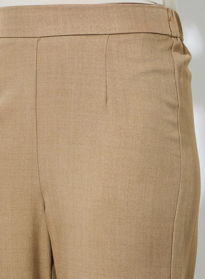 ستايلي Beige Solid Wide Leg Pants with Elasticated Waistband
