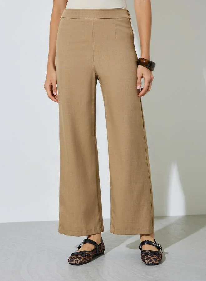 ستايلي Beige Solid Wide Leg Pants with Elasticated Waistband